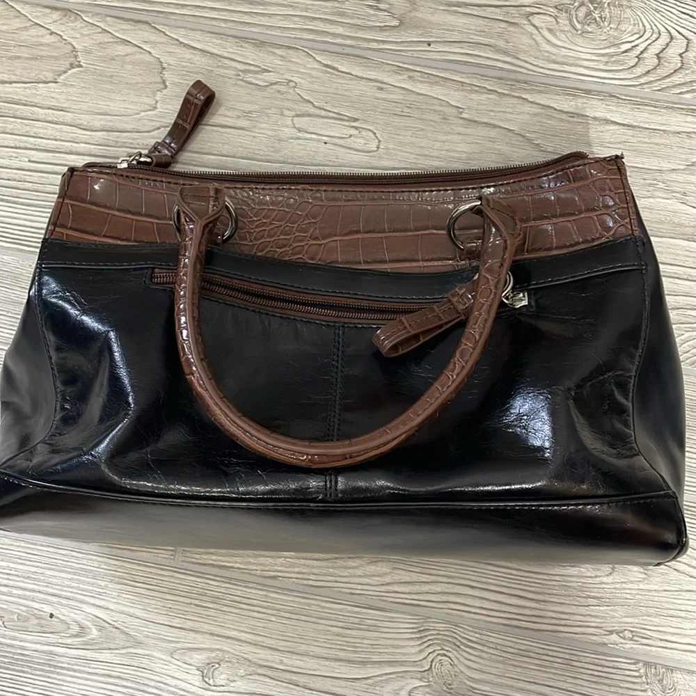 Giani Bernini Black and Brown Satchel with Textured Trim